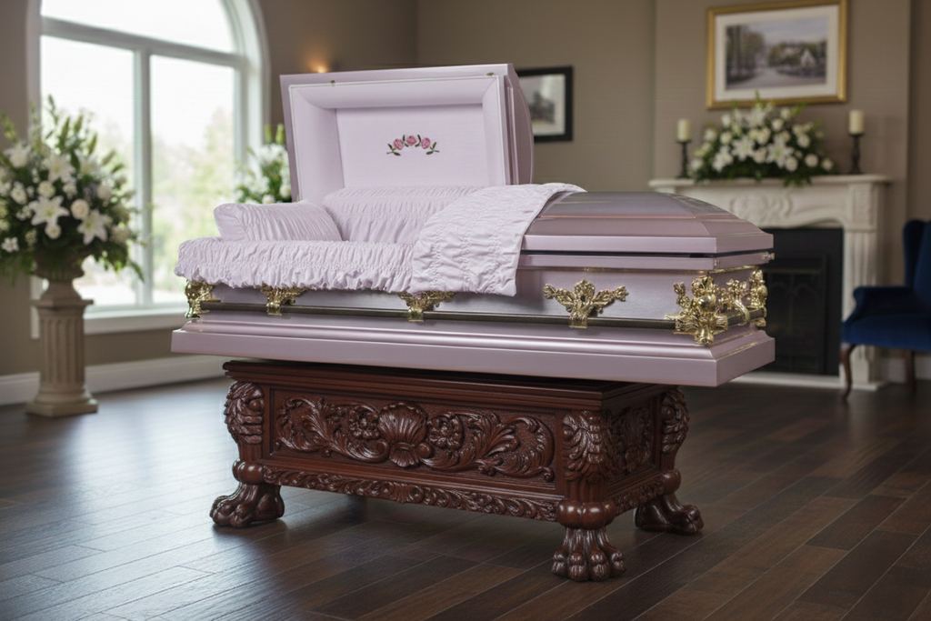 Briar Rose Lilac Purple Casket with Pink Velvet Interior - Metal Casket