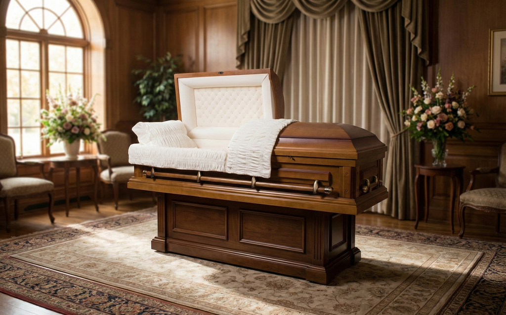 Woodbridge Poplar With Cream Velvet Interior - Wood Casket