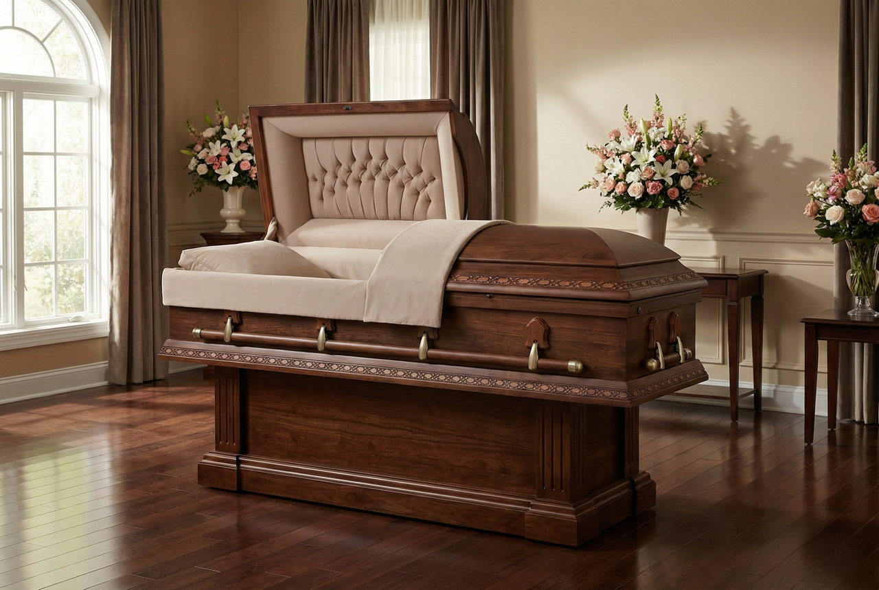 Montana Poplar With Cream Velvet Interior - Wood Casket