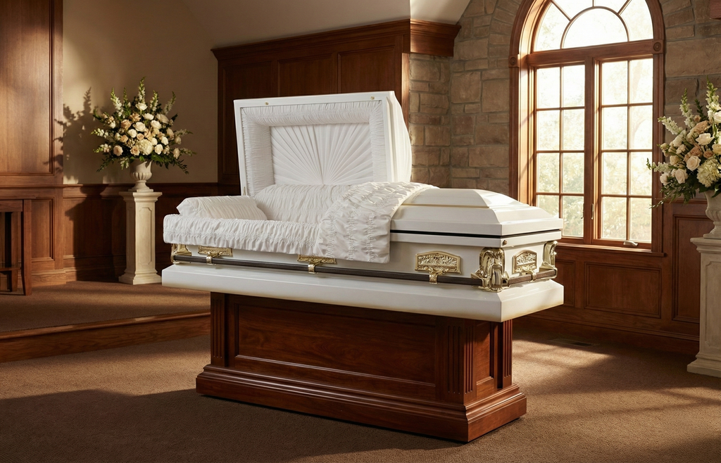 Last Supper' Antique White Casket - Metal Casket