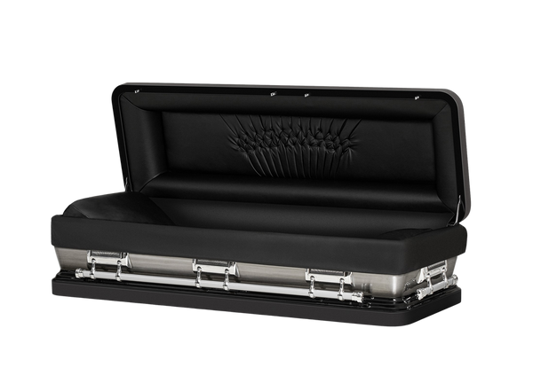 Onyx Black Full Couch with White Velvet Interior - Metal Casket