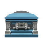 Praying Hands Casket Monarch Blue with Blue Velvet Interior - Metal Casket