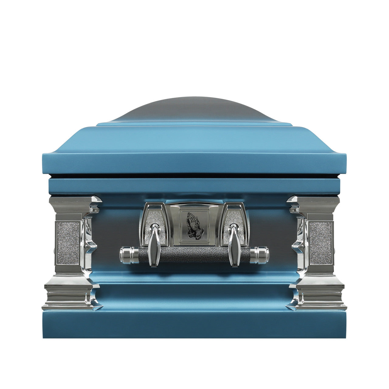 Praying Hands Casket Monarch Blue with Blue Velvet Interior - Metal Casket