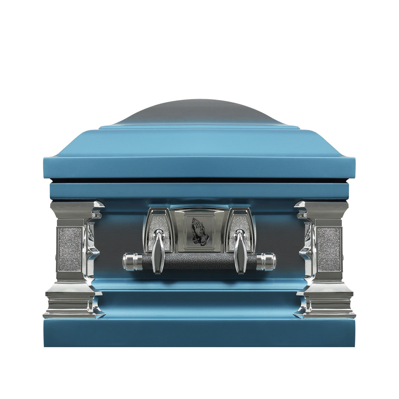 Sanctuary Praying Hands Casket with Blue Velvet Interior - Stainless Steel Casket