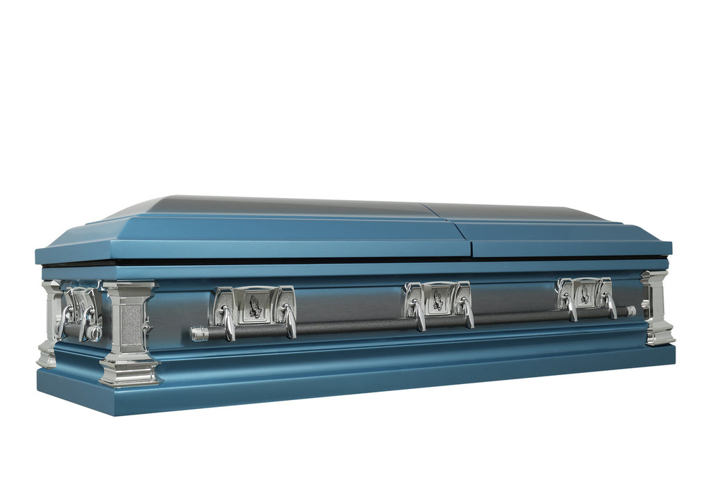 Praying Hands Casket Monarch Blue with Blue Velvet Interior - Metal Casket