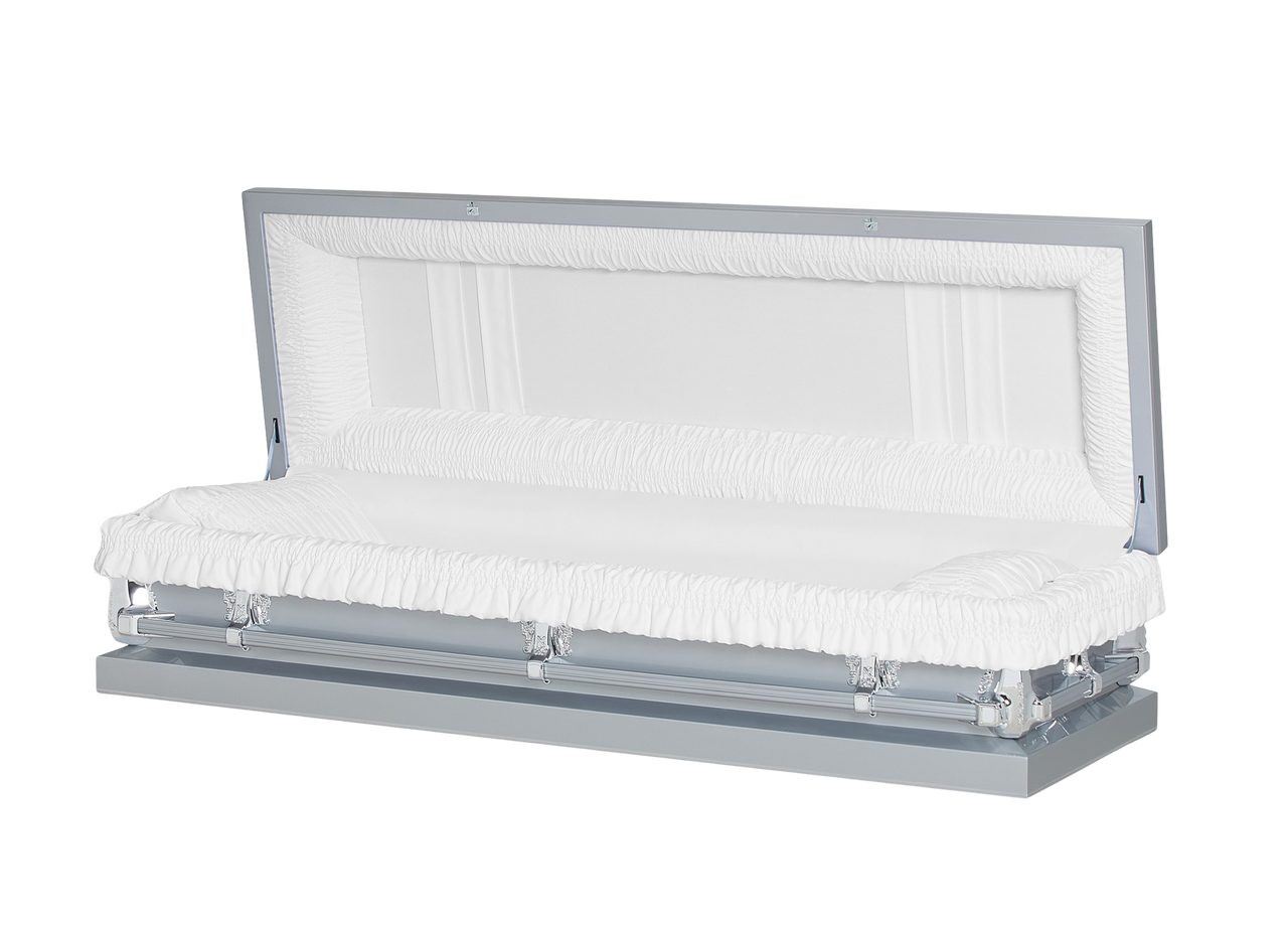 Gemini Silver Full Couch with White Crepe Interior - Metal Casket