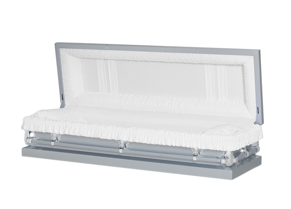 Gemini Silver Full Couch with White Crepe Interior - Metal Casket