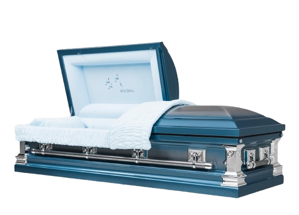 Going Home Casket Monarch Blue with Blue Velvet Interior - Metal Casket
