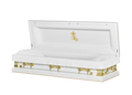 Golden Cross Full Couch with White Velvet Interior - Metal Casket