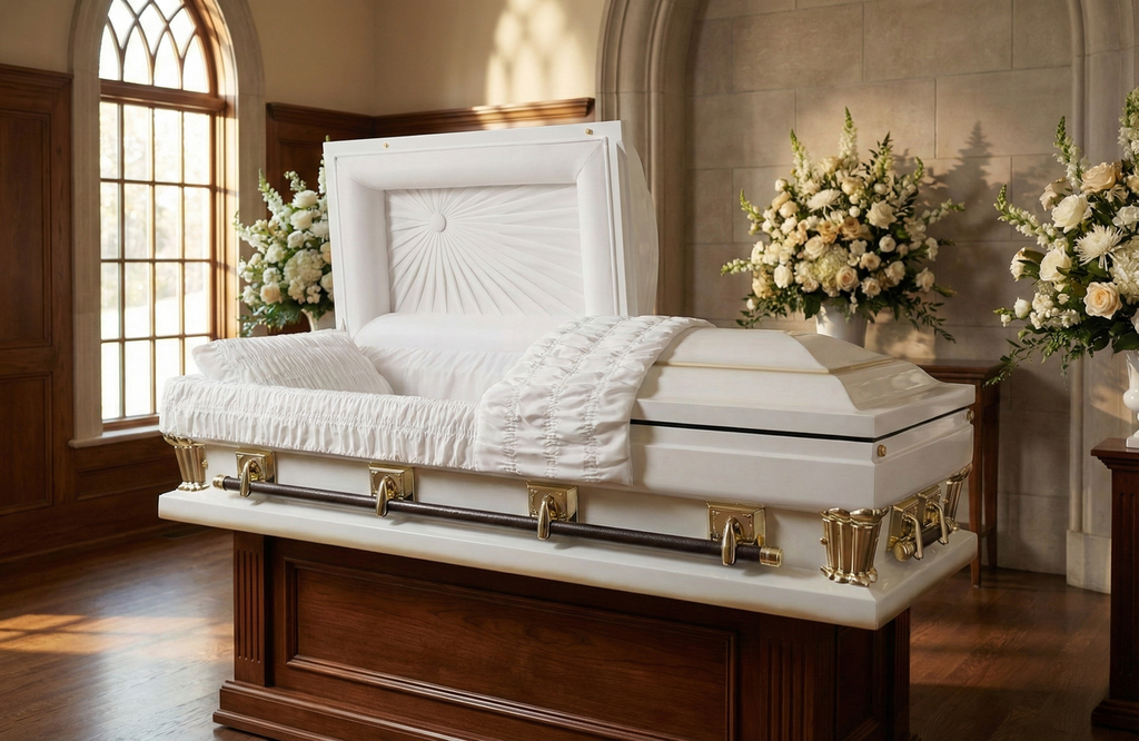 Frank White with White Velvet Interior 30.5" - Oversize Metal Casket