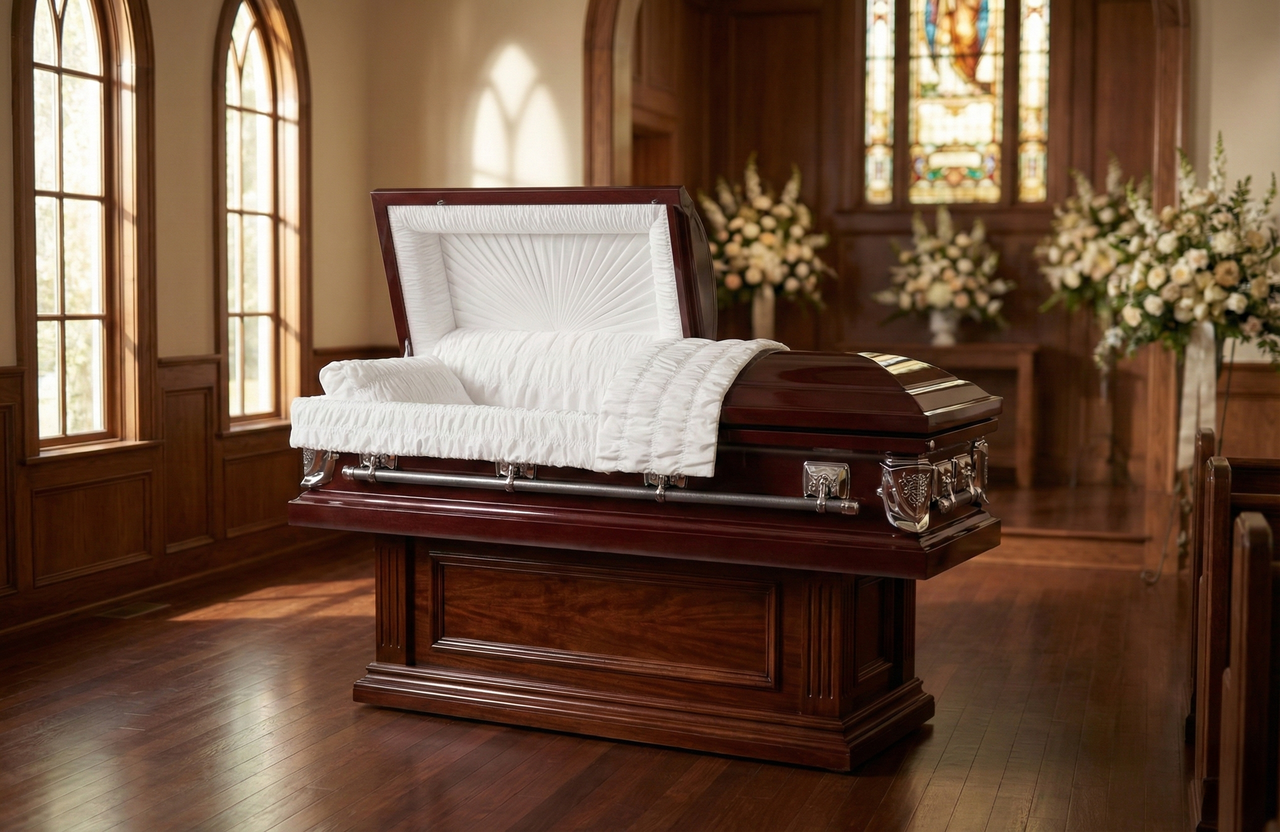 Imperial Burgundy with White Crepe Interior - Metal Casket