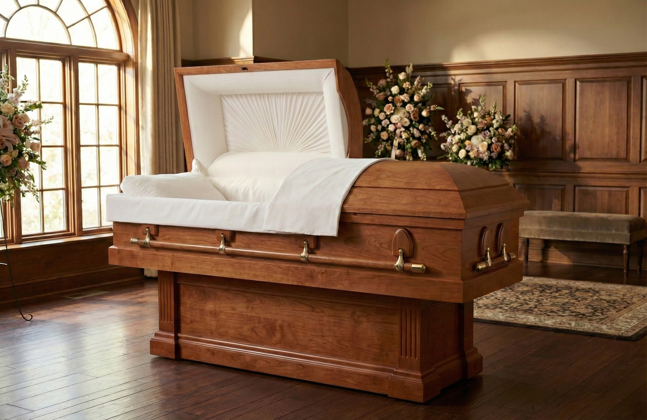 Collin Solid Hardwood Casket with Beige Velvet Interior - Wood Casket