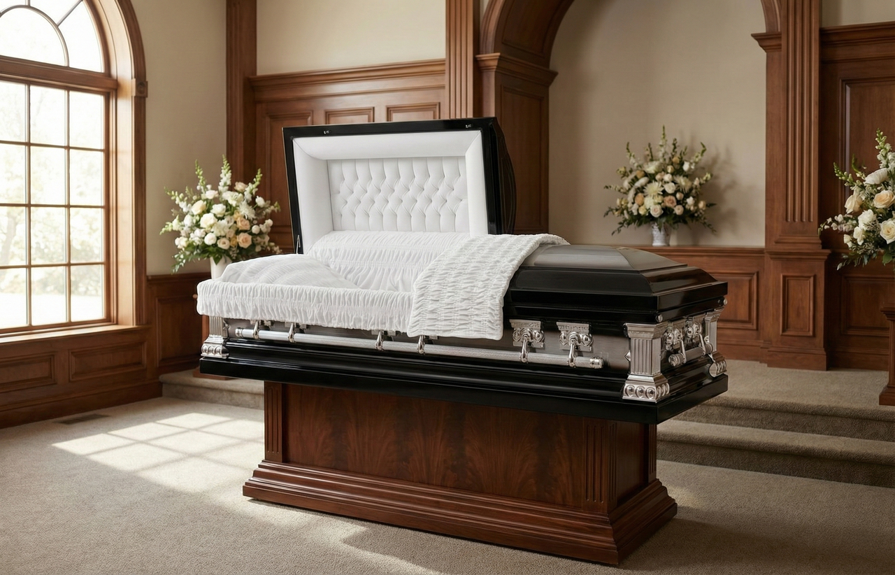 Lincoln Black Casket with White Velvet Interior - Metal Casket
