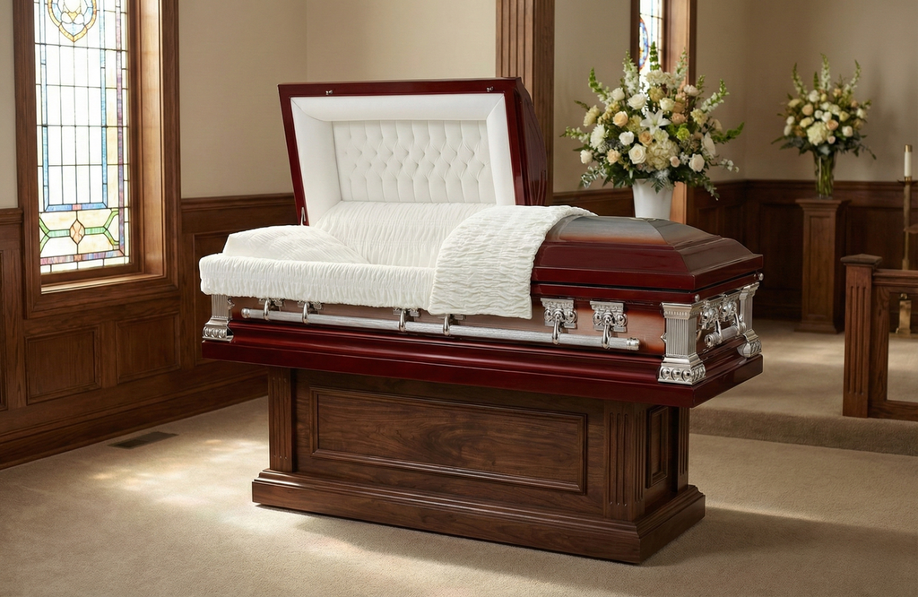 Lincoln Cherry with White Velvet Interior - Metal Casket