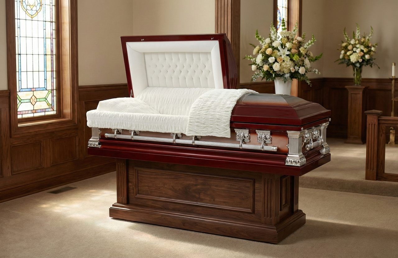 Lincoln Cherry with White Velvet Interior - Metal Casket
