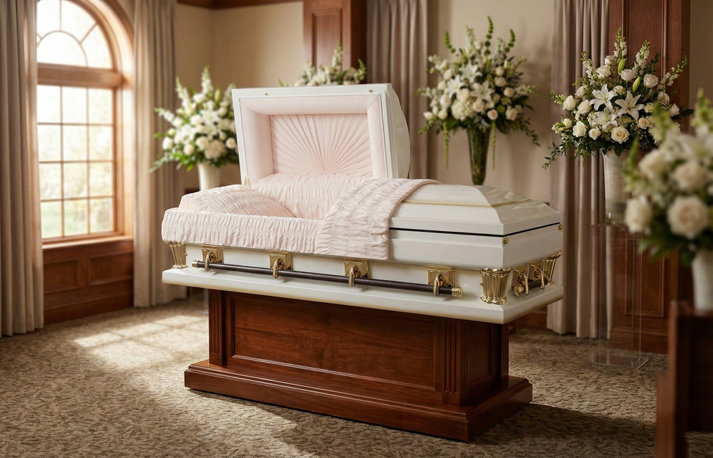 Frank White with Pink Velvet Interior 27.5" - Oversize Metal Casket