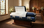 Legacy Spruce Blue Casket with White Velvet Interior - Metal Casket
