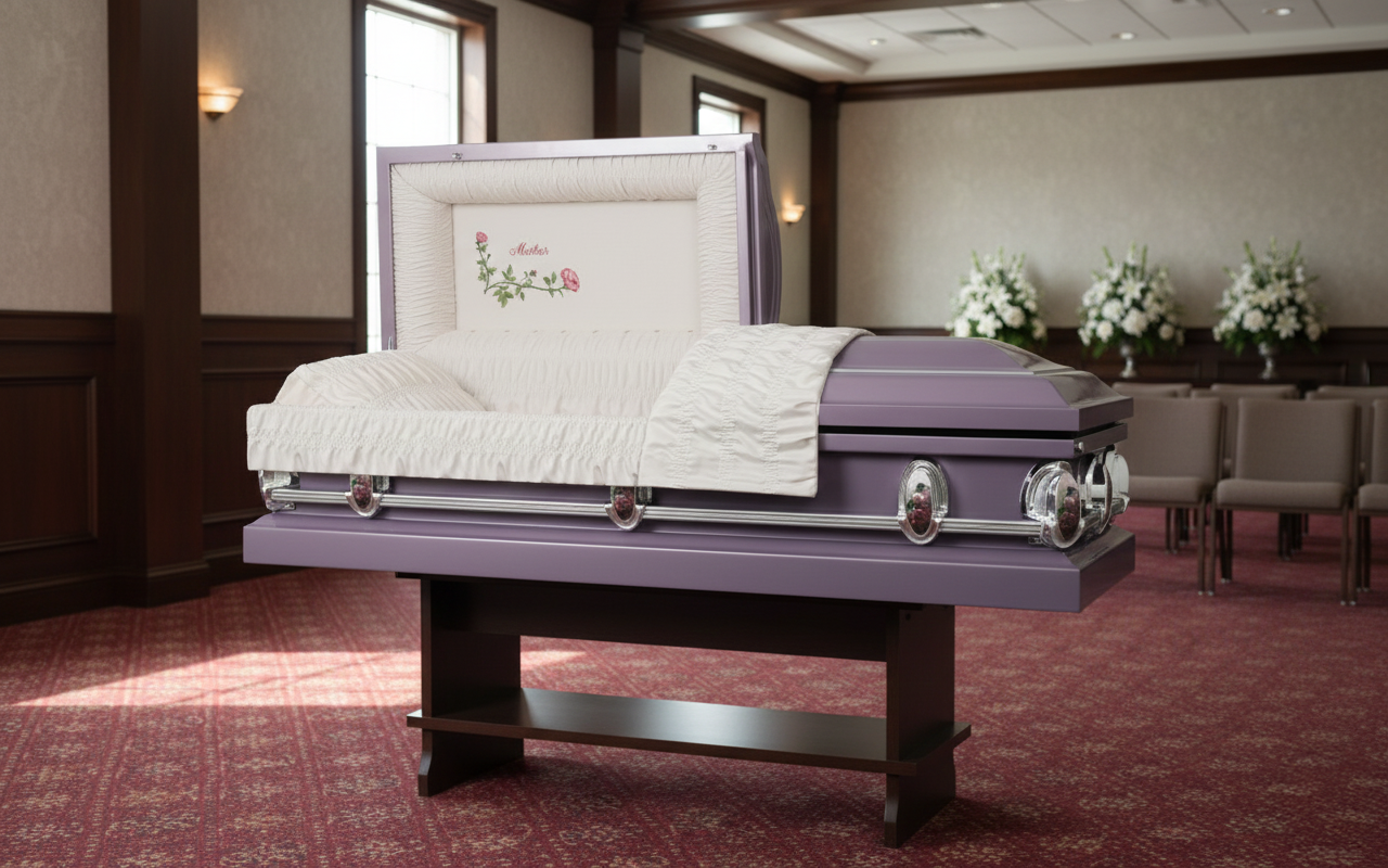 Heavenly Mother with Light Pink Crepe Interior - Metal Casket