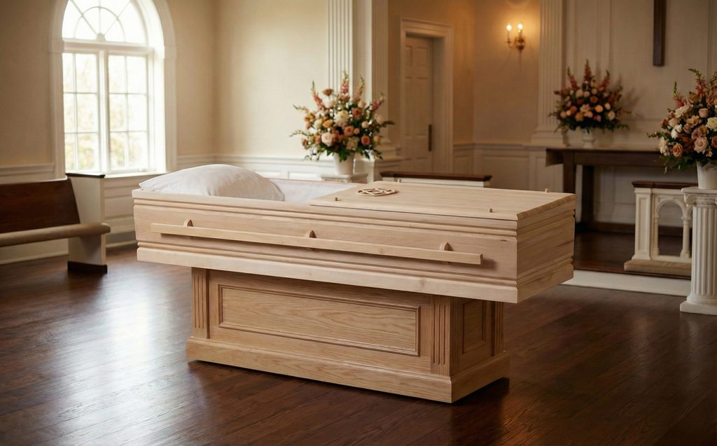 Maroset Jewish Poplar with White Crepe Interior - Wood Casket