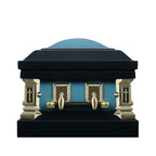 In God's Care Spruce Blue Casket with Blue Velvet Interior- Metal Casket