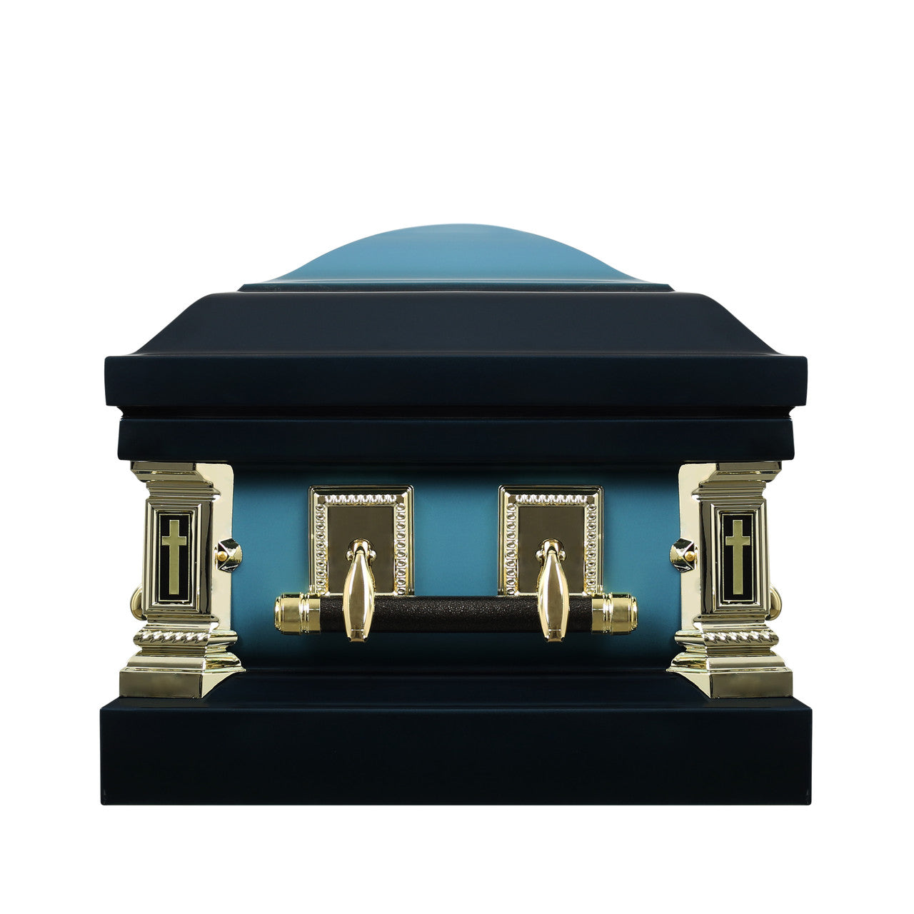 In God's Care Spruce Blue Casket with Blue Velvet Interior- Metal Casket