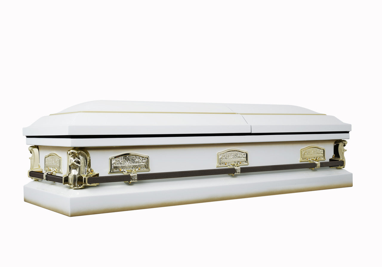 Last Supper' Antique White Casket - Metal Casket