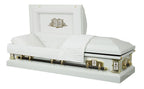 White Cross' Lords Prayer Casket with White Velvet Interior - Metal Casket