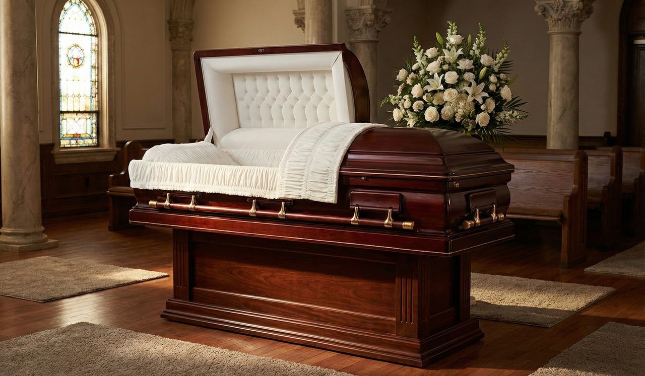 Princeton Poplar With Beige Velvet Interior - Wood Casket