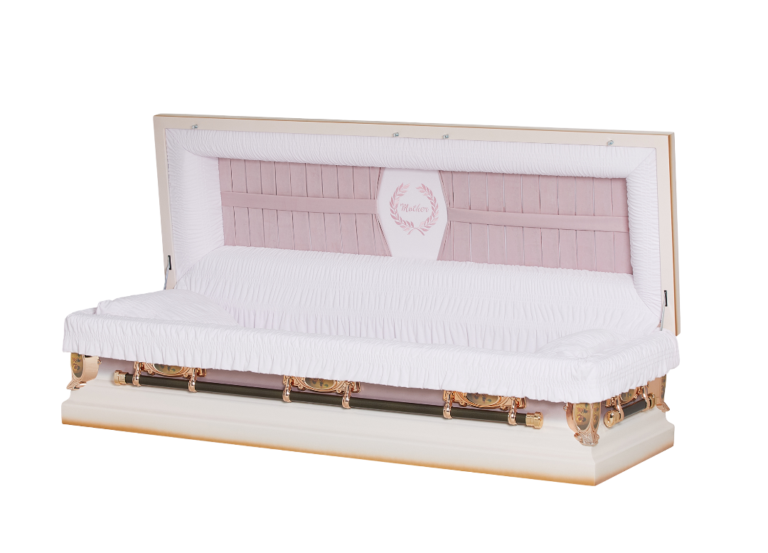 Mother' Full Couch Pink Finish with Pink Velvet Interior - Metal Casket