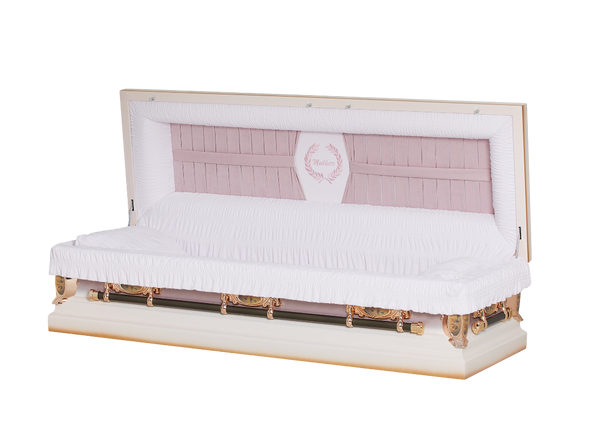 Mother' Full Couch Pink Finish with Pink Velvet Interior - Metal Casket