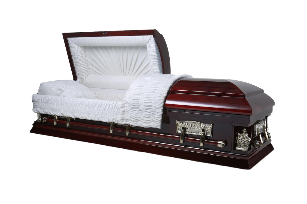 Last Supper Pieta Poplar Wood Mahogany Finish with Ivory Velvet Interior
