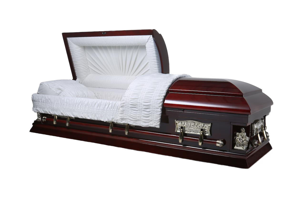 Last Supper Pieta Poplar Wood Mahogany Finish with Ivory Velvet Interior