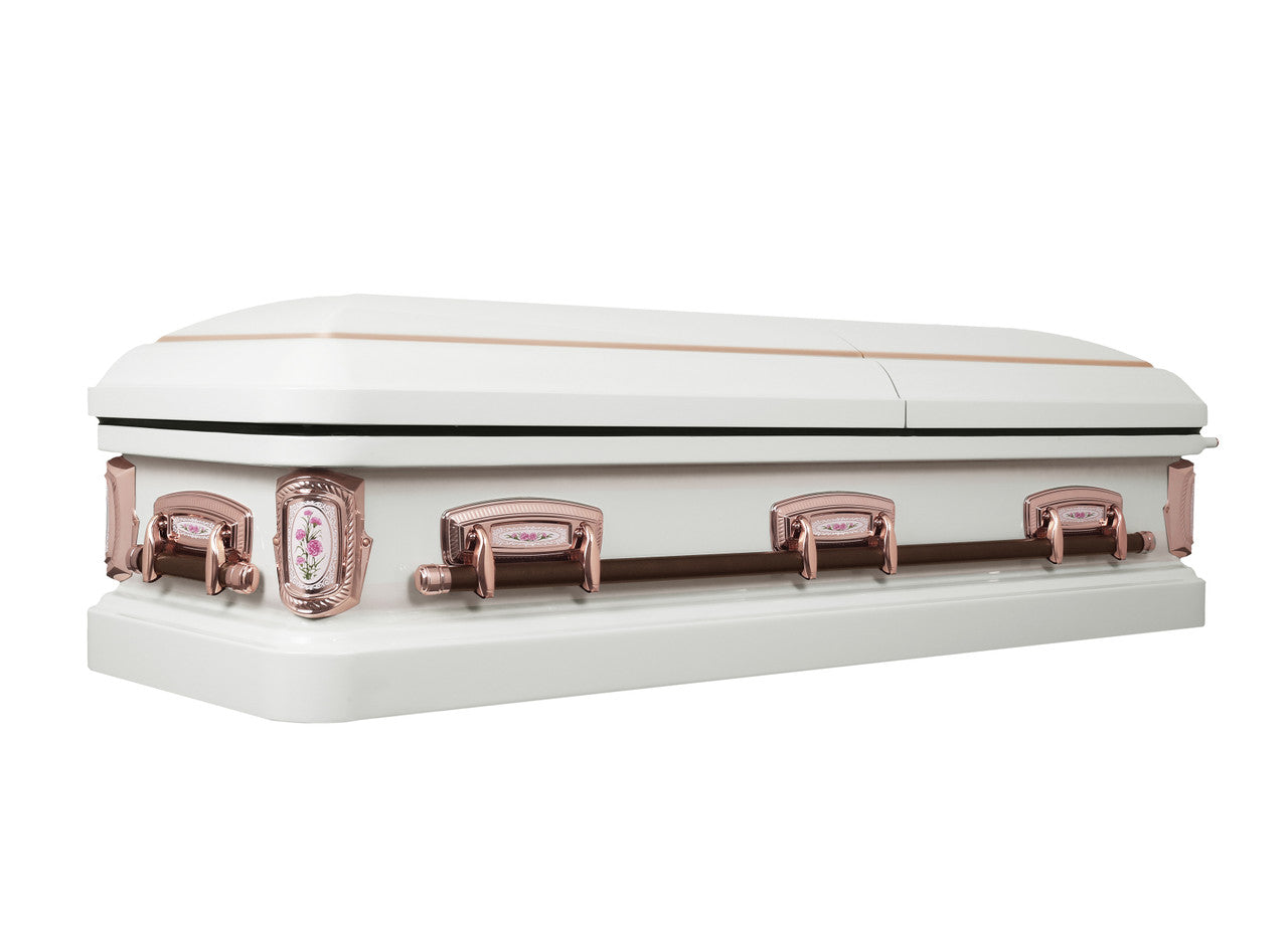 PrimRose White and Pink Casket with Pink Velvet Interior - Metal Casket