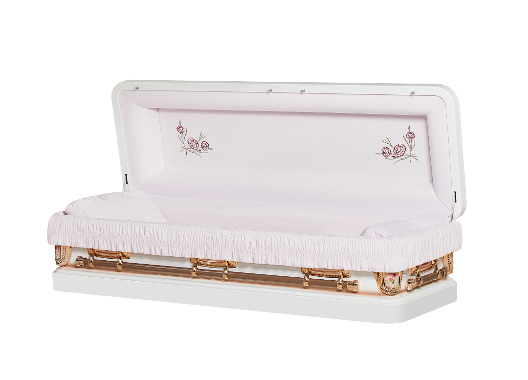 PrimRose Full Couch Casket with Pink Velvet Interior - Metal Casket