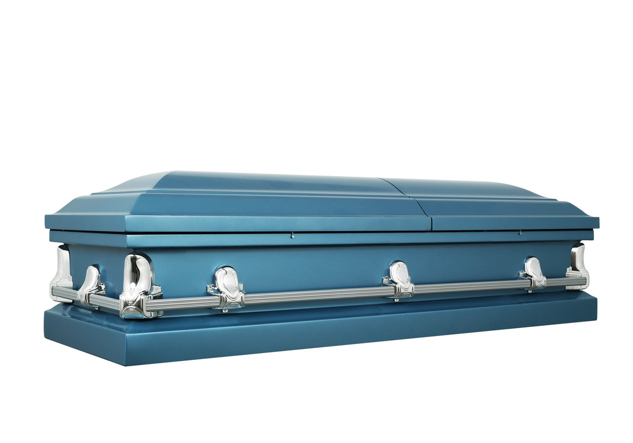 Spartan Monarch Blue Casket with Blue Crepe Interior- Metal Casket