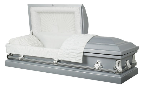 Spartan Silver Casket with White Crepe Interior - Metal Casket