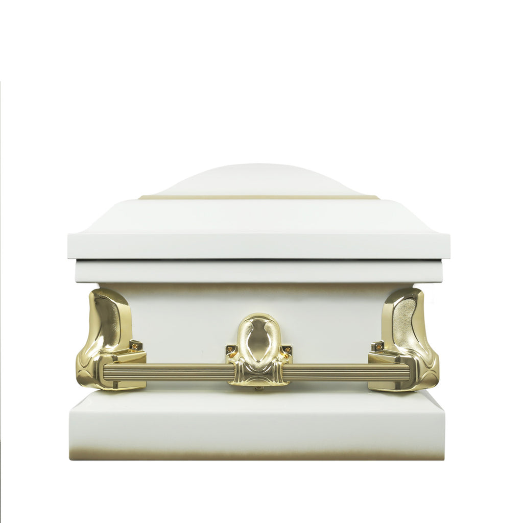 Spartan White And Gold Casket with White Crepe Interior - Metal Casket