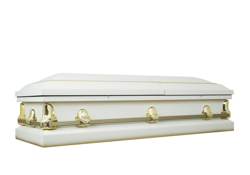 Spartan White And Gold Casket with White Crepe Interior - Metal Casket