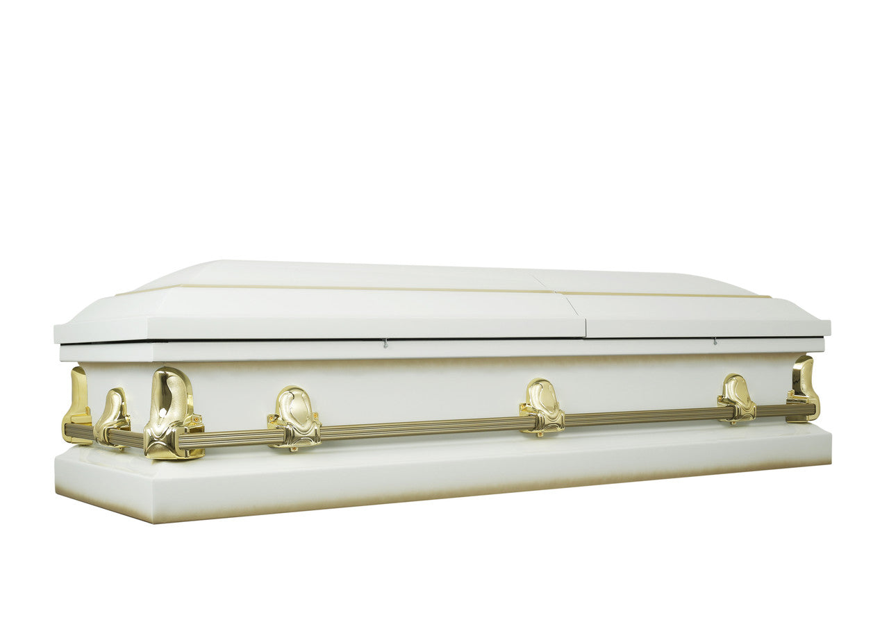 Spartan White And Gold Casket with White Crepe Interior - Metal Casket