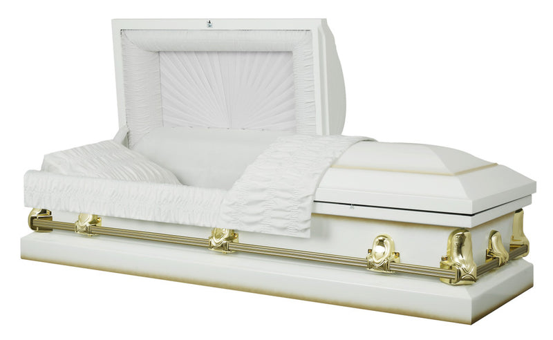 Spartan White And Gold Casket with White Crepe Interior - Metal Casket