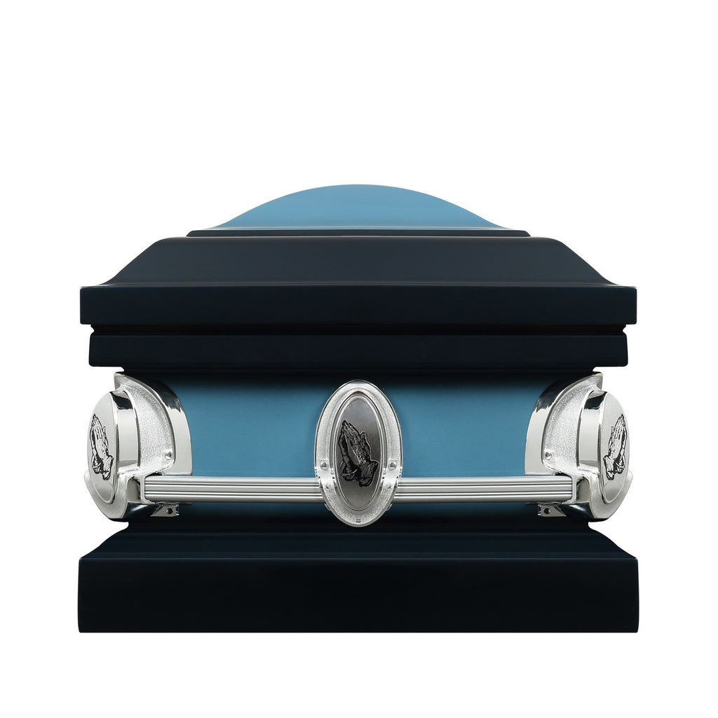 Praying Hands' Spruce Blue Casket - Metal Casket