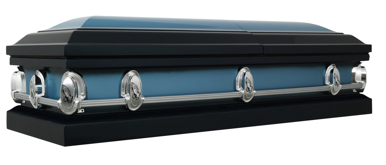 Praying Hands' Spruce Blue Casket - Metal Casket