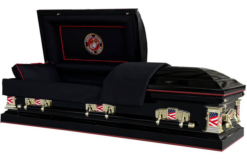 Veterans Marines Black with Black Interior - Metal Casket
