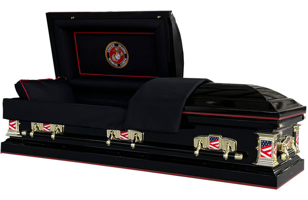 Veterans Marines Black with Black Interior - Metal Casket