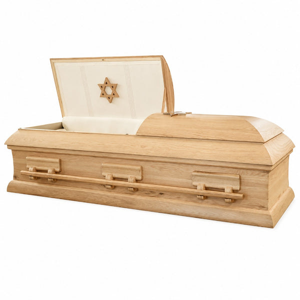 Benjamin Oak with Rosetan Crepe Interior - Jewish Wood Casket