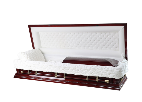 Cherrytone Solid Poplar Full Couch with Cream Velvet Interior -  Wood Casket