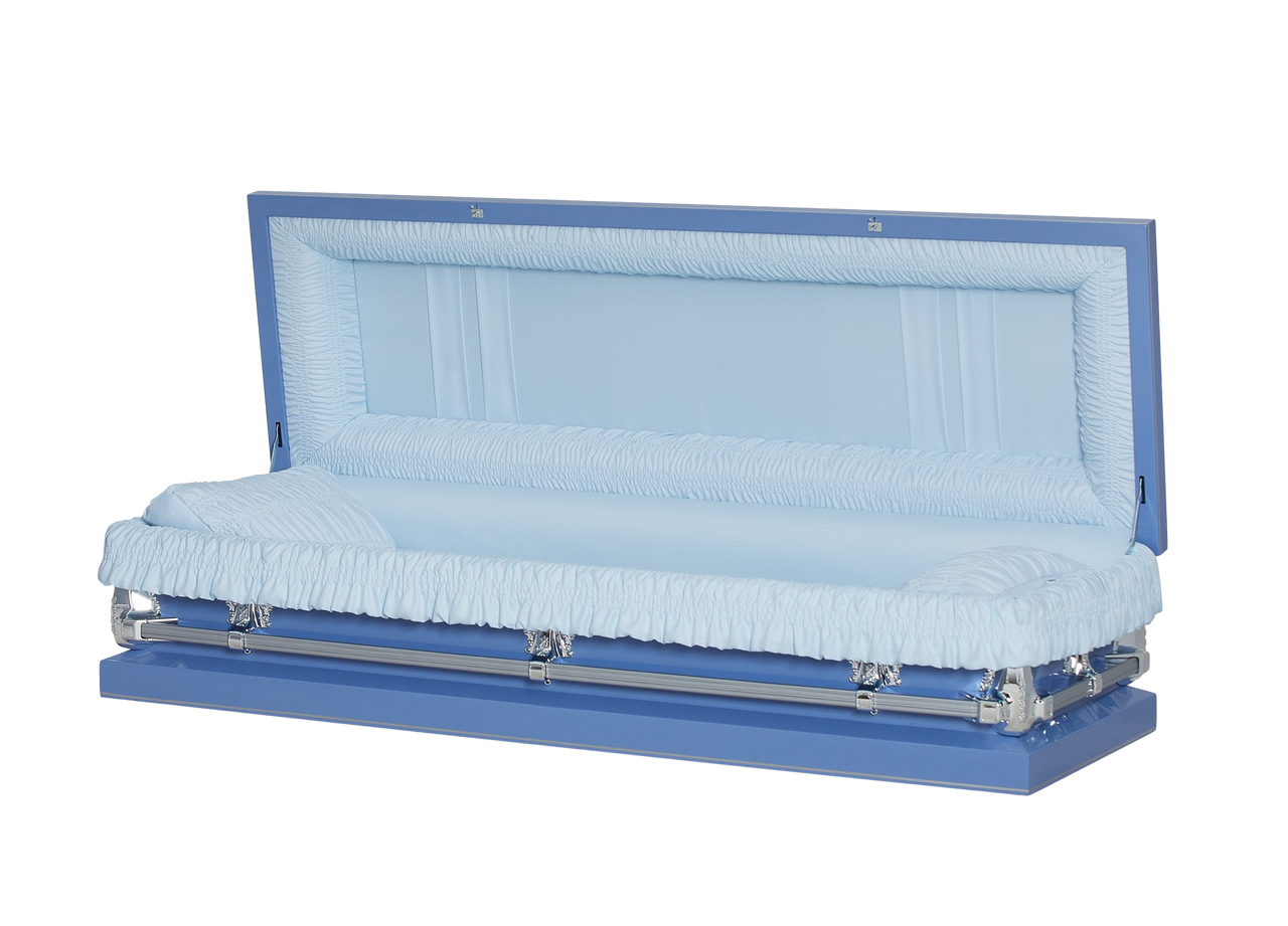 Gemini Blue Full Couch with Blue Crepe Interior - Metal Casket