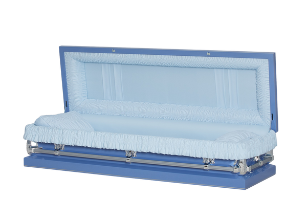 Gemini Blue Full Couch with Blue Crepe Interior - Metal Casket