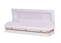 Gemini White And Pink Full Couch with Pink Crepe Interior - Metal Casket