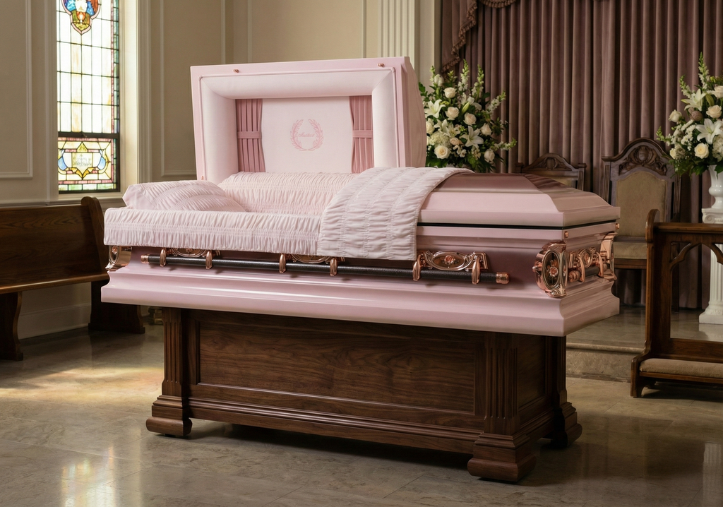 Mother' Casket Pink Finish with Pink Velvet Interior - Metal Casket